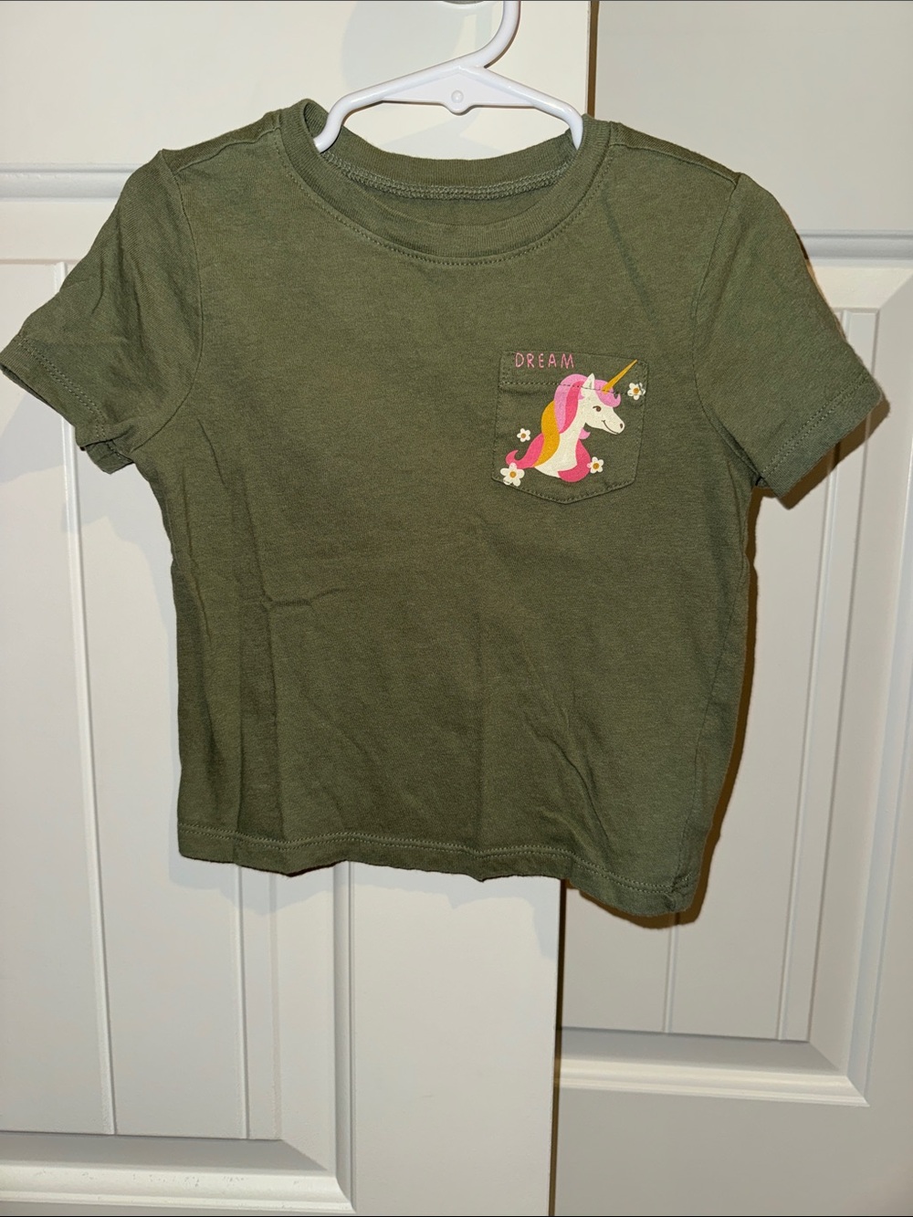Old Navy Olive Green Short Sleeve Tee with Unicorn Pocket